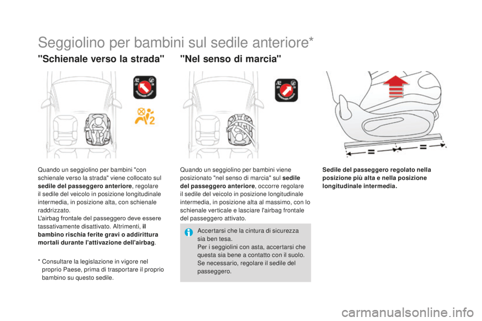 CITROEN DS3 2017 Libretti Di Uso E manutenzione (in Italian) DS3_it_Chap07_securite-enfants_ed02-2015
Seggiolino per bambini sul sedile anteriore*
"Schienale verso la strada" "Nel senso di marcia"
Sedile del passeggero regolato nella
posizione CITROEN DS3 2017 Libretti Di Uso E manutenzione (in Italian) DS3_it_Chap07_securite-enfants_ed02-2015
Seggiolino per bambini sul sedile anteriore*
"Schienale verso la strada" "Nel senso di marcia"
Sedile del passeggero regolato nella
posizione