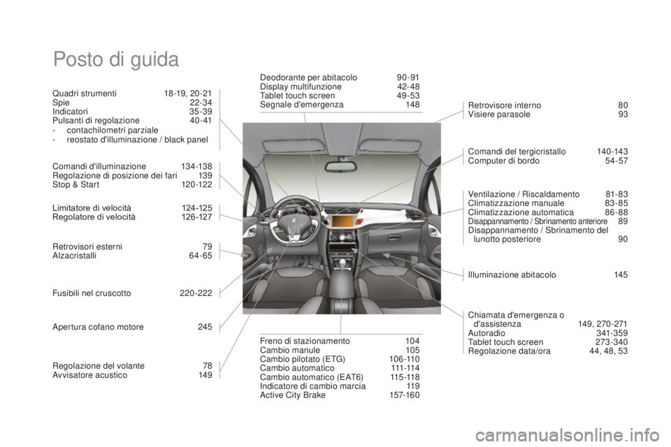 CITROEN DS3 2017 Libretti Di Uso E manutenzione (in Italian) DS3_it_Chap12_index-recherche_ed02-2015
Posto di guida
Quadri strumenti 18-19, 20 -21
Spie 2 2-34
Indicatori
35
-39
Pulsanti di regolazione
40
-41
-
co
ntachilometri parziale
-
re
ostato d' CITROEN DS3 2017 Libretti Di Uso E manutenzione (in Italian) DS3_it_Chap12_index-recherche_ed02-2015
Posto di guida
Quadri strumenti 18-19, 20 -21
Spie 2 2-34
Indicatori
35
-39
Pulsanti di regolazione
40
-41
-
co
ntachilometri parziale
-
re
ostato d'