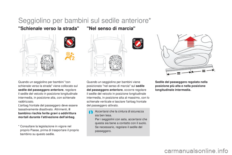 CITROEN DS3 2016 Libretti Di Uso E manutenzione (in Italian) DS3_it_Chap07_securite-enfants_ed01-2015
Seggiolino per bambini sul sedile anteriore*
"Schienale verso la strada" "Nel senso di marcia"
Sedile del passeggero regolato nella
posizione CITROEN DS3 2016 Libretti Di Uso E manutenzione (in Italian) DS3_it_Chap07_securite-enfants_ed01-2015
Seggiolino per bambini sul sedile anteriore*
"Schienale verso la strada" "Nel senso di marcia"
Sedile del passeggero regolato nella
posizione