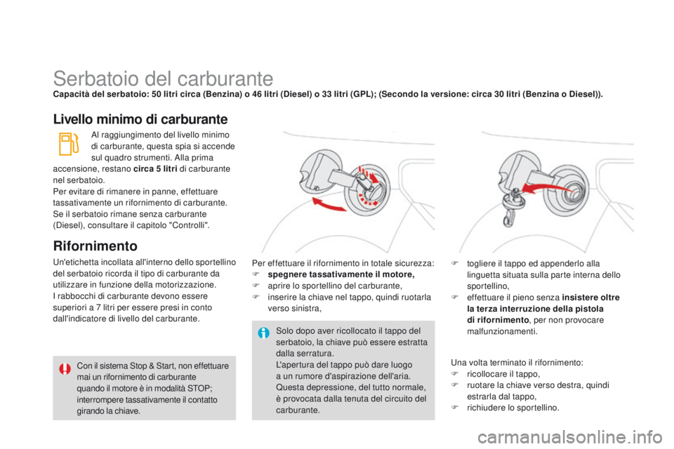 CITROEN DS3 2015 Libretti Di Uso E manutenzione (in Italian) DS3_it_Chap10_info-pratiques_ed01-2014
Serbatoio del carburantecapacità del serbatoio: 50 litri circa (Benzina) o 46 litri (Diesel) o 33 litri (gPL); (Secondo la versione: circa 30 litri (Benzina o D CITROEN DS3 2015 Libretti Di Uso E manutenzione (in Italian) DS3_it_Chap10_info-pratiques_ed01-2014
Serbatoio del carburantecapacità del serbatoio: 50 litri circa (Benzina) o 46 litri (Diesel) o 33 litri (gPL); (Secondo la versione: circa 30 litri (Benzina o D