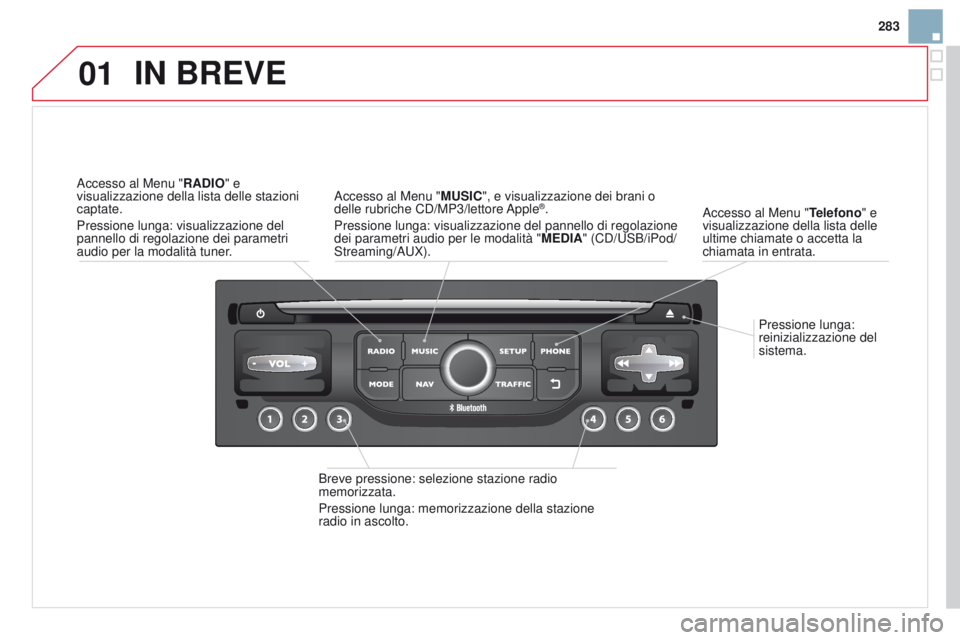 CITROEN DS3 2015 Libretti Di Uso E manutenzione (in Italian) 01
283
DS3_it_Chap13b_RT6-2-8_ed01-2014
Pressione lunga:
reinizializzazione del
sistema.
a
ccesso al Menu "
Telefono" e
visualizzazione della lista delle
ultime chiamate o accetta la
chi CITROEN DS3 2015 Libretti Di Uso E manutenzione (in Italian) 01
283
DS3_it_Chap13b_RT6-2-8_ed01-2014
Pressione lunga:
reinizializzazione del
sistema.
a
ccesso al Menu "
Telefono" e
visualizzazione della lista delle
ultime chiamate o accetta la
chi