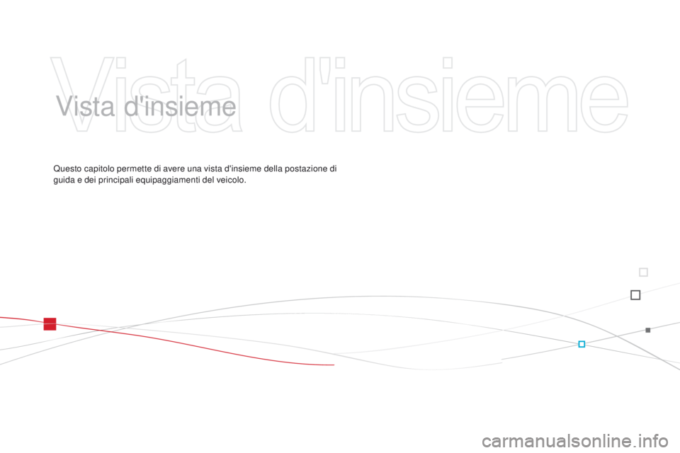 CITROEN DS3 2015  Libretti Di Uso E manutenzione (in Italian) DS3_it_Chap00b_vue-ensemble_ed01-2014
Vista d'insieme
Questo capitolo permette di avere una vista d'insieme della postazione di 
guida e dei principali equipaggiamenti del veicolo. 