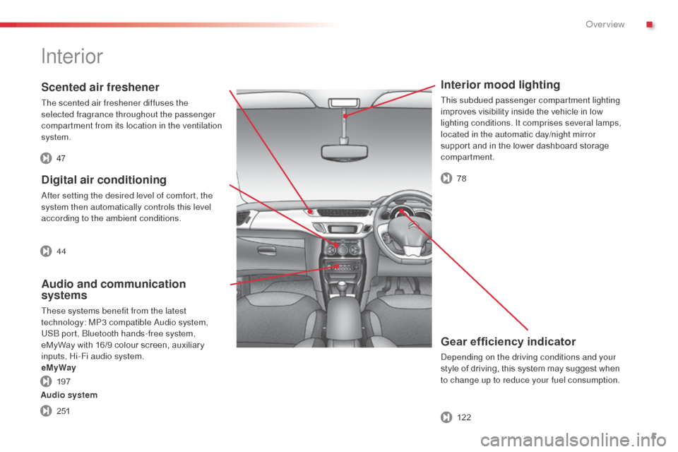 Citroen C3 RHD 2014 2.G Owners Manual 5
Interior mood lighting
This subdued passenger compartment lighting 
improves visibility inside the vehicle in low 
lighting conditions. It comprises several lamps, 
located in the automatic day/nigh