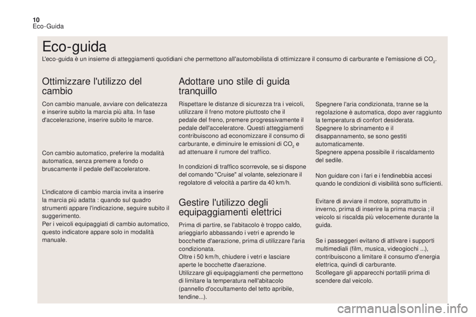 CITROEN DS4 2017 Libretti Di Uso E manutenzione (in Italian) 10
Se i passeggeri evitano di attivare i supporti
multimediali (film, musica, videogiochi ...),
contribuiscono a limitare il consumo d'energia
elettrica, quindi di carburante.
Scollegare gli ap CITROEN DS4 2017 Libretti Di Uso E manutenzione (in Italian) 10
Se i passeggeri evitano di attivare i supporti
multimediali (film, musica, videogiochi ...),
contribuiscono a limitare il consumo d'energia
elettrica, quindi di carburante.
Scollegare gli ap