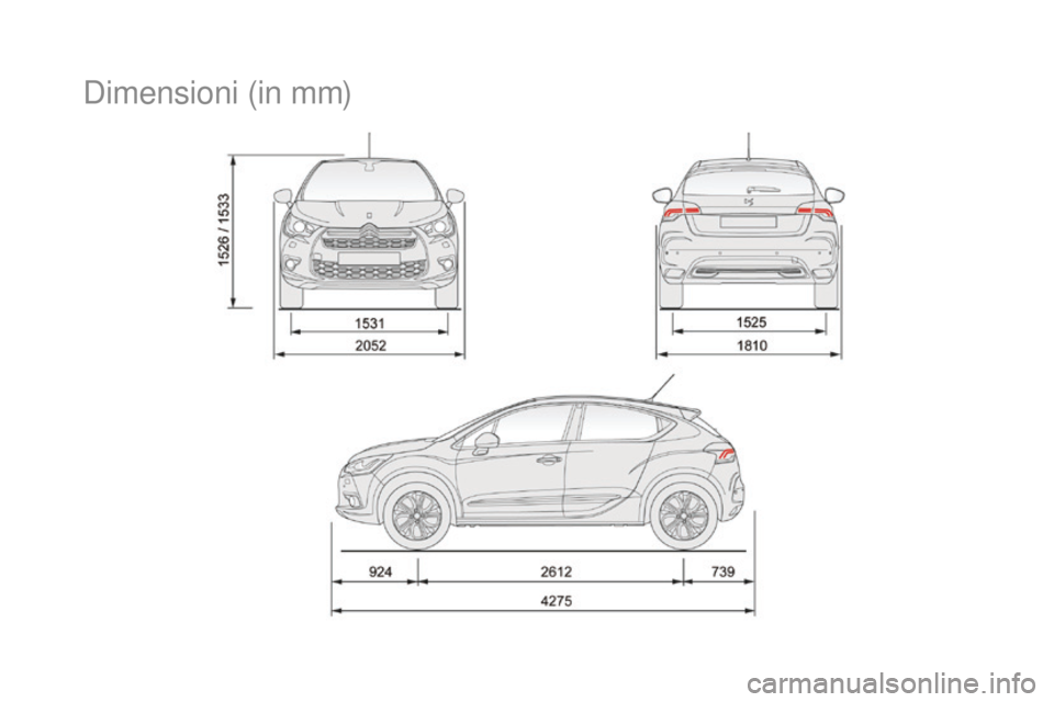 CITROEN DS4 2015  Libretti Di Uso E manutenzione (in Italian) DS4_it_Chap11_caracteristiques_ed02-2015
Dimensioni (in mm) 