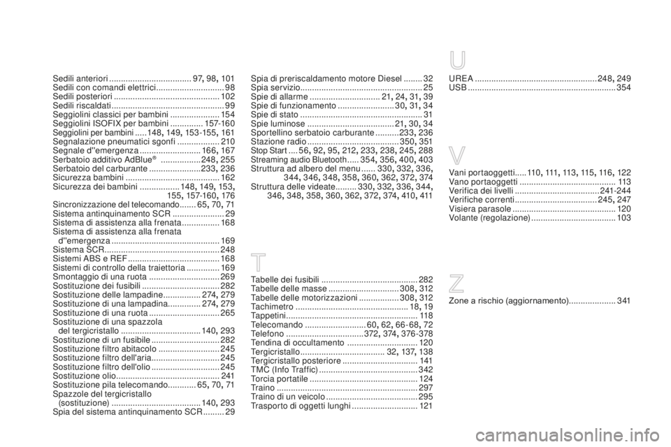 CITROEN DS4 2015 Libretti Di Uso E manutenzione (in Italian) DS4_it_Chap13_index-alpha_ed02-2015
Sedili anteriori ...................................97, 98, 101
Sedili con comandi elettrici ............................. 98
Sed
ili posteriori
............... CITROEN DS4 2015 Libretti Di Uso E manutenzione (in Italian) DS4_it_Chap13_index-alpha_ed02-2015
Sedili anteriori ...................................97, 98, 101
Sedili con comandi elettrici ............................. 98
Sed
ili posteriori
...............