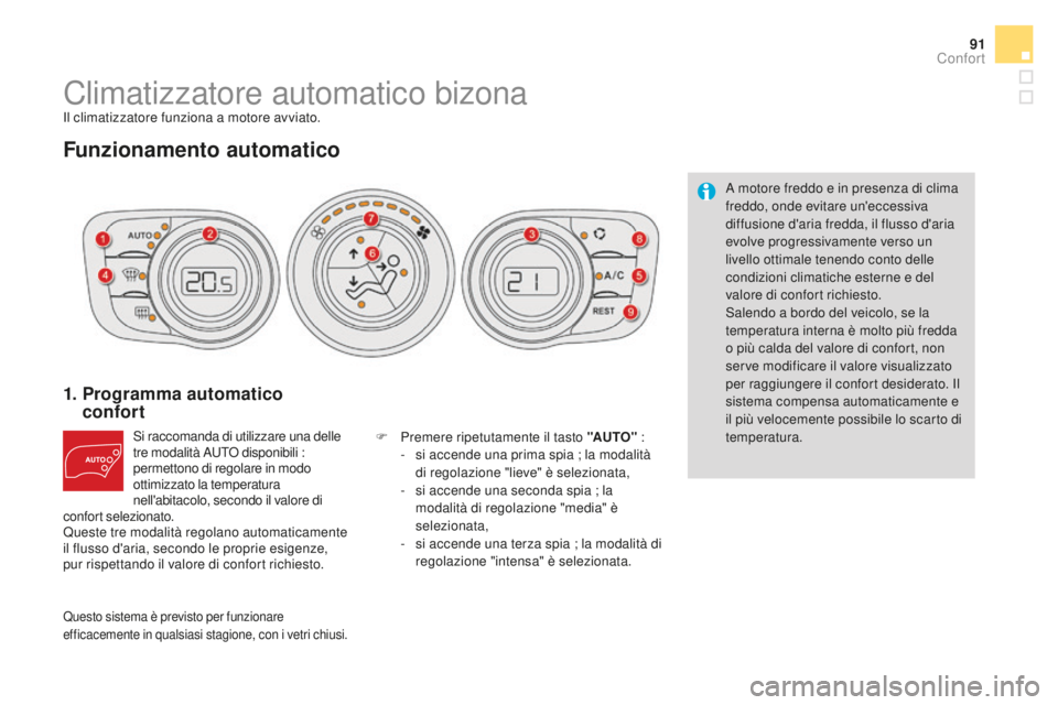 CITROEN DS4 2015 Libretti Di Uso E manutenzione (in Italian) 91
DS4_it_Chap03_confort_ed02-2015
Climatizzatore automatico bizonaIl climatizzatore funziona a motore avviato.
Funzionamento automatico
1. Programma automatico confort
Si raccomanda di utilizzare CITROEN DS4 2015 Libretti Di Uso E manutenzione (in Italian) 91
DS4_it_Chap03_confort_ed02-2015
Climatizzatore automatico bizonaIl climatizzatore funziona a motore avviato.
Funzionamento automatico
1. Programma automatico confort
Si raccomanda di utilizzare
