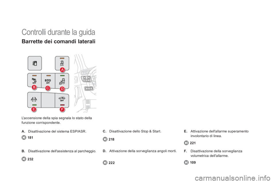 CITROEN DS4 2014 Libretti Di Uso E manutenzione (in Italian) Controlli durante la guida
Laccensione della spia segnala lo stato della
funzione corrispondente.
Barrette dei comandi laterali
181
B.
Disattivazione dellassistenza al parche CITROEN DS4 2014 Libretti Di Uso E manutenzione (in Italian) Controlli durante la guida
Laccensione della spia segnala lo stato della
funzione corrispondente.
Barrette dei comandi laterali
181
B.
Disattivazione dellassistenza al parche