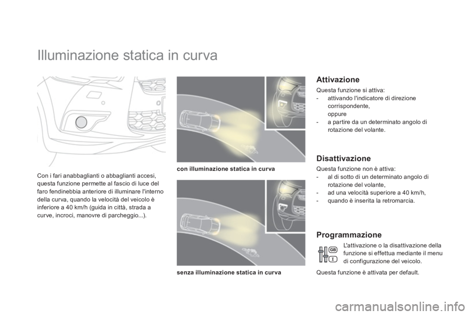 CITROEN DS4 2013 Libretti Di Uso E manutenzione (in Italian)
Illuminazione statica in curva
Con i fari anabbaglianti o abbaglianti accesi,
questa funzione permette al fascio di luce del
f
aro fendinebbia anteriore di illuminare linternodella c CITROEN DS4 2013 Libretti Di Uso E manutenzione (in Italian)
Illuminazione statica in curva
Con i fari anabbaglianti o abbaglianti accesi,
questa funzione permette al fascio di luce del
f
aro fendinebbia anteriore di illuminare linternodella c