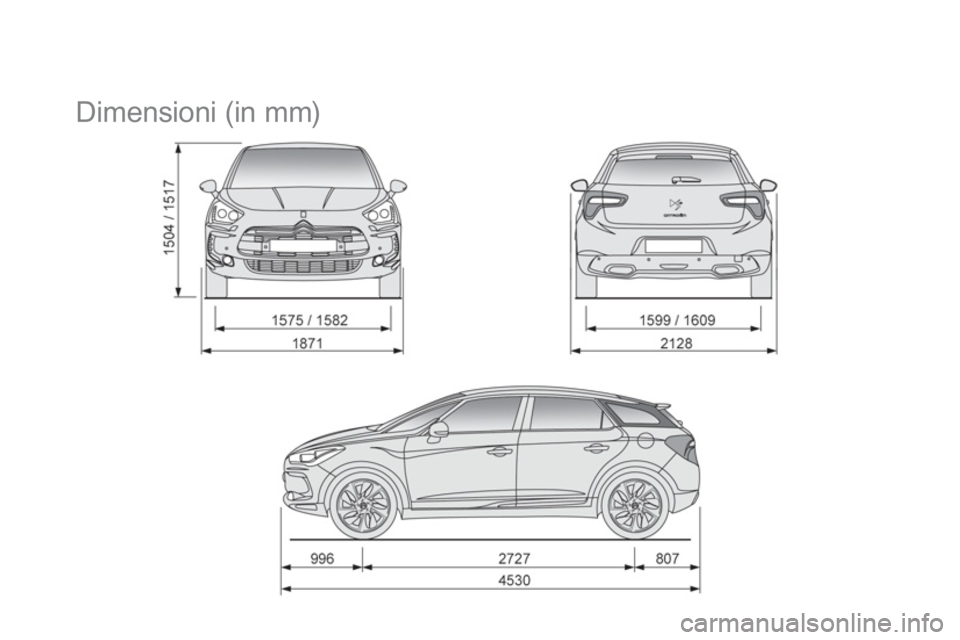 CITROEN DS5 2013 Libretti Di Uso E manutenzione (in Italian)
Dimensioni (in mm) CITROEN DS5 2013 Libretti Di Uso E manutenzione (in Italian)
Dimensioni (in mm)