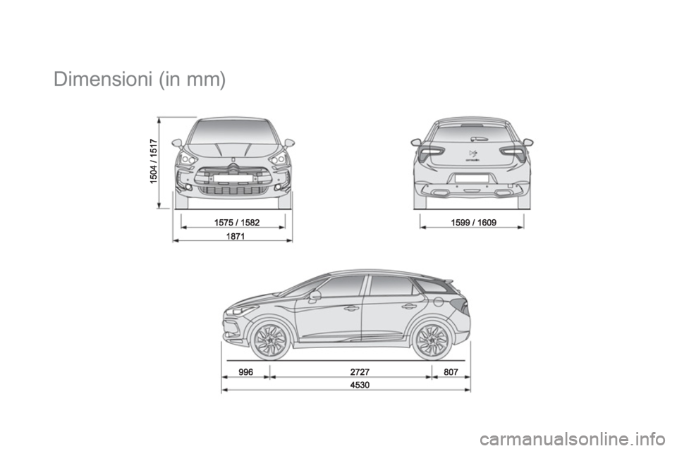 CITROEN DS5 2012 Libretti Di Uso E manutenzione (in Italian)
Dimensioni (in mm) CITROEN DS5 2012 Libretti Di Uso E manutenzione (in Italian)
Dimensioni (in mm)