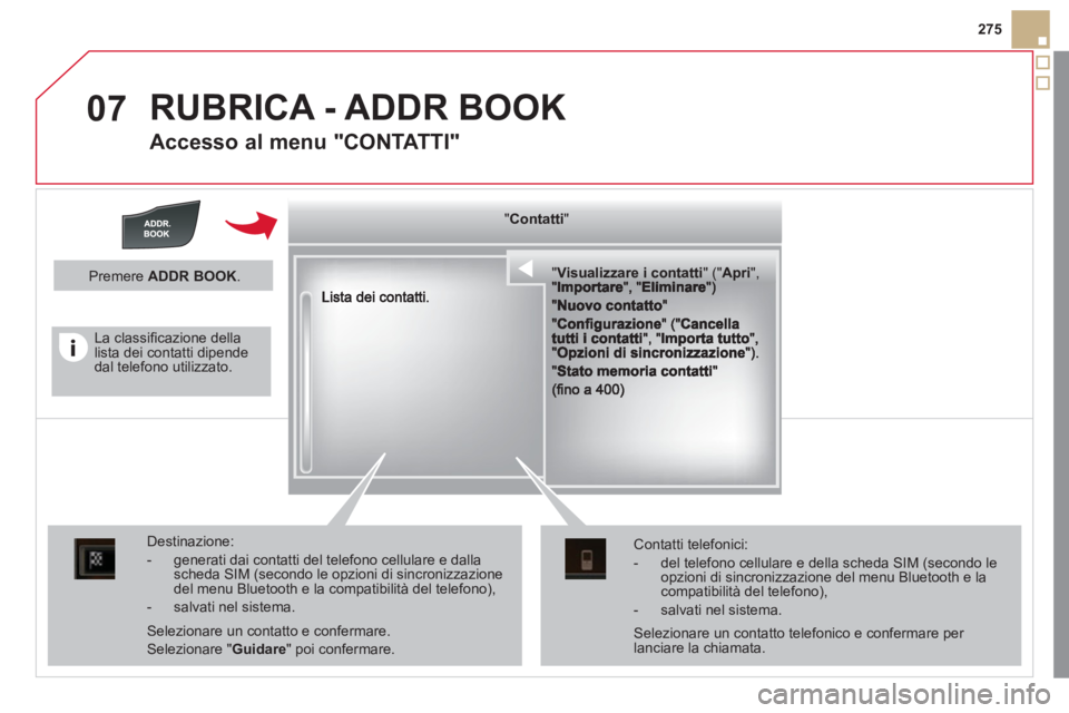 CITROEN DS5 2012 Libretti Di Uso E manutenzione (in Italian) 07
275
RUBRICA - ADDR BOOK
Accesso al menu "CONTATTI"
""""""""""sua a e co tattVisualizzare i contattiVisualizzare i contattiVisualizzare i contattiVisualizzare i contattiVisualizzare i contat CITROEN DS5 2012 Libretti Di Uso E manutenzione (in Italian) 07
275
RUBRICA - ADDR BOOK
Accesso al menu "CONTATTI"
""""""""""sua a e co tattVisualizzare i contattiVisualizzare i contattiVisualizzare i contattiVisualizzare i contattiVisualizzare i contat