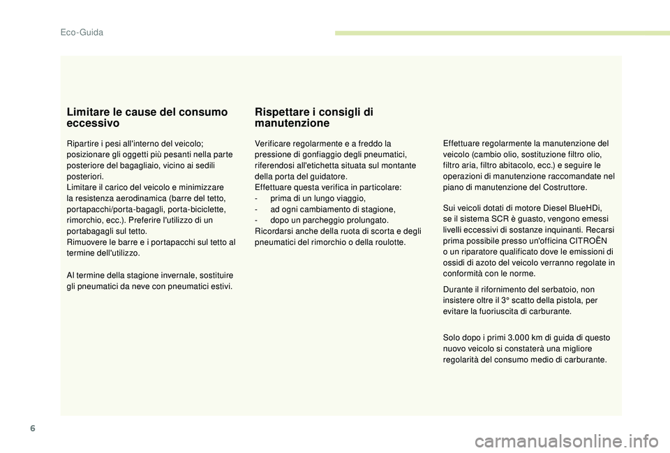 CITROEN JUMPER 2019 Libretti Di Uso E manutenzione (in Italian) 6
Limitare le cause del consumo
eccessivo
Ripartire i pesi all'interno del veicolo;
posizionare gli oggetti più pesanti nella parte
posteriore del bagagliaio, vicino ai sedili
posteriori.
Lim CITROEN JUMPER 2019 Libretti Di Uso E manutenzione (in Italian) 6
Limitare le cause del consumo
eccessivo
Ripartire i pesi all'interno del veicolo;
posizionare gli oggetti più pesanti nella parte
posteriore del bagagliaio, vicino ai sedili
posteriori.
Lim