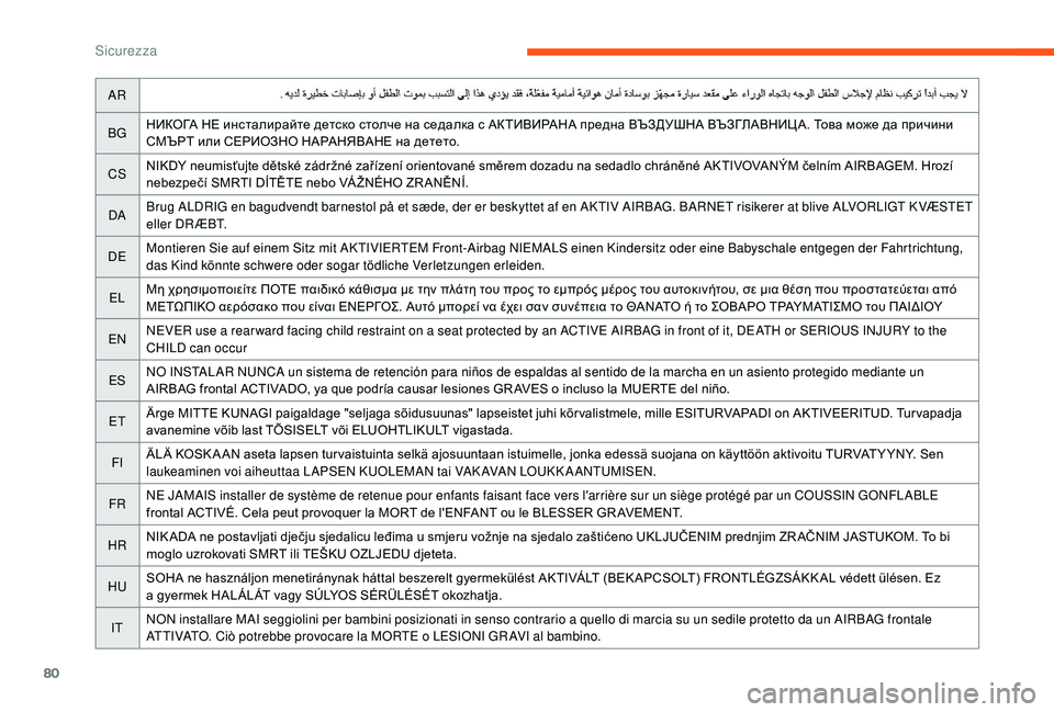 CITROEN JUMPER 2019 Libretti Di Uso E manutenzione (in Italian) 80
AR
BG НИКОГА НЕ инсталирайте детско столче на седалка с АКТИВИРАНА предна ВЪЗДУШНА ВЪЗГЛАВНИЦА. Това може да CITROEN JUMPER 2019 Libretti Di Uso E manutenzione (in Italian) 80
AR
BG НИКОГА НЕ инсталирайте детско столче на седалка с АКТИВИРАНА предна ВЪЗДУШНА ВЪЗГЛАВНИЦА. Това може да
