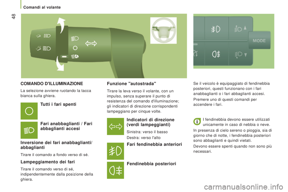 CITROEN JUMPER 2017  Libretti Di Uso E manutenzione (in Italian)  48
Jumper_it_Chap03_Ergo-et-confort_ed01-2016
COMANDO D'ILLUMINAZIONE
Indicatori di direzione
 
(verdi lampeggianti)
Sinistra: verso il basso
Destra: verso l'alto
Tutti i fari spenti
Fari ana