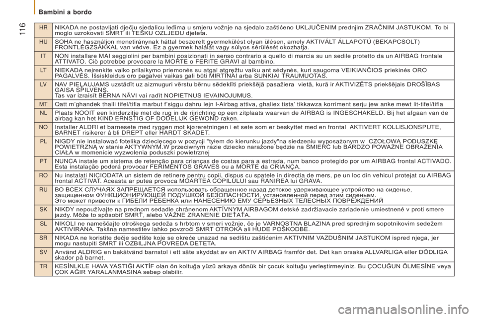 CITROEN JUMPER 2016  Libretti Di Uso E manutenzione (in Italian) HRNIKADA ne postavljati dječju sjedalicu leđima u smjeru vožnje na sjedalo zaštićeno UKLJUČENIM prednjim ZRAČNIM JASTUKOM. To bi 
moglo uzrokovati SMRT ili TEŠKU OZLJEDU djeteta.
HUSOHA ne has