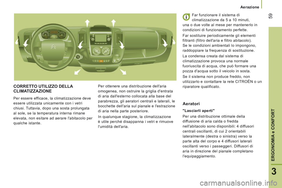 CITROEN JUMPER 2015  Libretti Di Uso E manutenzione (in Italian)    Aerazione   
59
3
ERGONOMIA 
e CONFORT
JUMPER-PAPIER_IT_CHAP03_ERGO ET CONFORT_ED01-2014
 CORRETTO UTILIZZO DELLA CLIMATIZZAZIONE 
 Per essere efficace, la climatizzazione deve 
essere utilizzata u