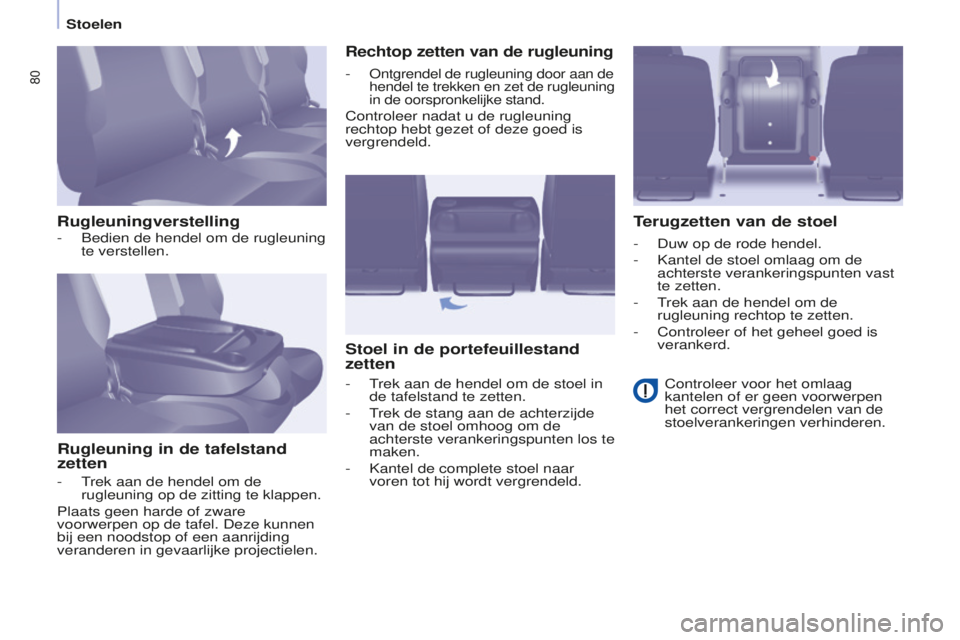 CITROEN BERLINGO MULTISPACE 2015  Instructieboekjes (in Dutch) 80
Berlingo-2-VP_nl_Chap04_ergonomie_ed01-2015Berlingo-2-VP_nl_Chap04_ergonomie_ed01-2015
RugleuningverstellingRugleuning in de tafelstand 
zetten
Rechtop zetten van de rugleuning
Stoel in de portefeu CITROEN BERLINGO MULTISPACE 2015  Instructieboekjes (in Dutch) 80
Berlingo-2-VP_nl_Chap04_ergonomie_ed01-2015Berlingo-2-VP_nl_Chap04_ergonomie_ed01-2015
RugleuningverstellingRugleuning in de tafelstand 
zetten
Rechtop zetten van de rugleuning
Stoel in de portefeu