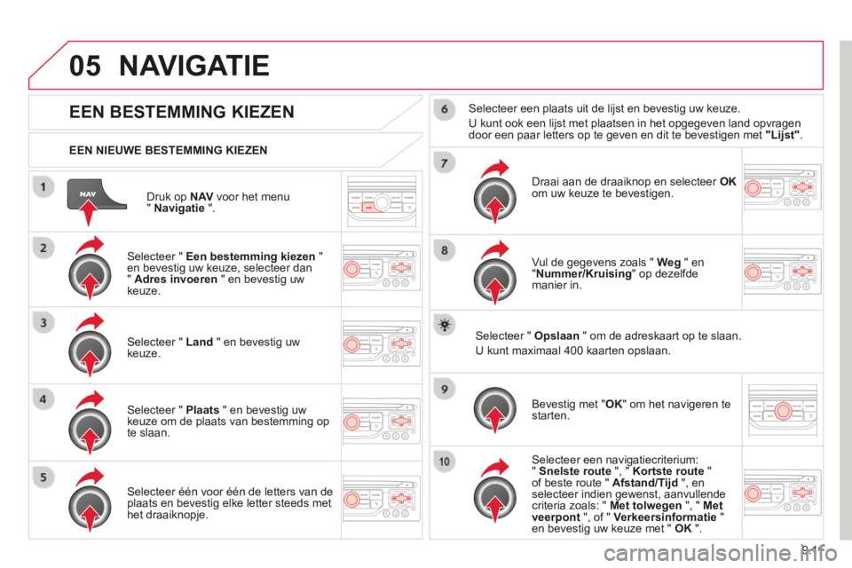 CITROEN BERLINGO MULTISPACE 2014 Instructieboekjes (in Dutch) 9.11
05
Berlingo-2-VP-papier_nl_Chap09b_RT6-2-7_ed01-2014
Druk op N AV voor het menu " Navigatie ".
EEN NIEUWE BESTEMMING KIEZEN
NAVIGATIE
EEN BESTEMMING KIEZEN
Sele CITROEN BERLINGO MULTISPACE 2014 Instructieboekjes (in Dutch) 9.11
05
Berlingo-2-VP-papier_nl_Chap09b_RT6-2-7_ed01-2014
Druk op N AV voor het menu " Navigatie ".
EEN NIEUWE BESTEMMING KIEZEN
NAVIGATIE
EEN BESTEMMING KIEZEN
Sele
