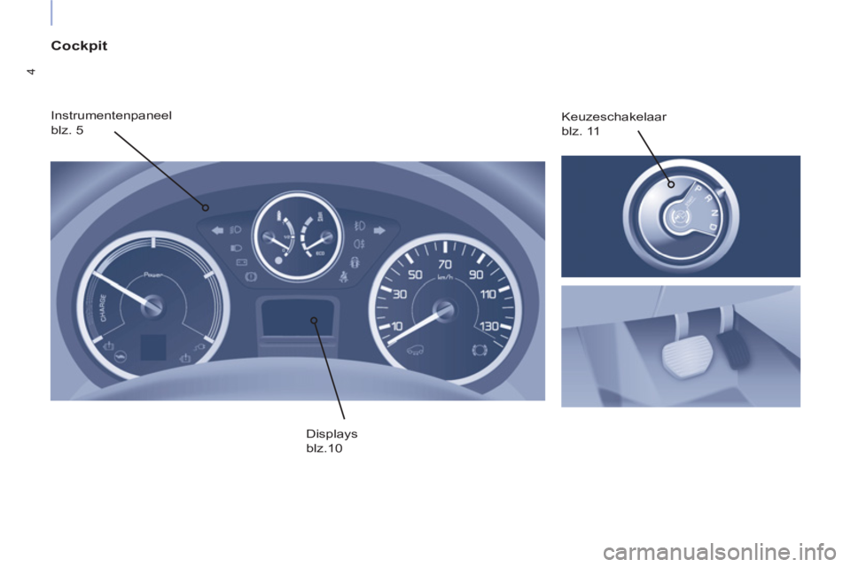 CITROEN BERLINGO ELECTRIC 2017  Instructieboekjes (in Dutch) 4
   
Cockpit 
 
Instrumentenpaneel  
blz. 5   Keuzeschakelaar  
blz. 11 
  Displays  
blz.10   