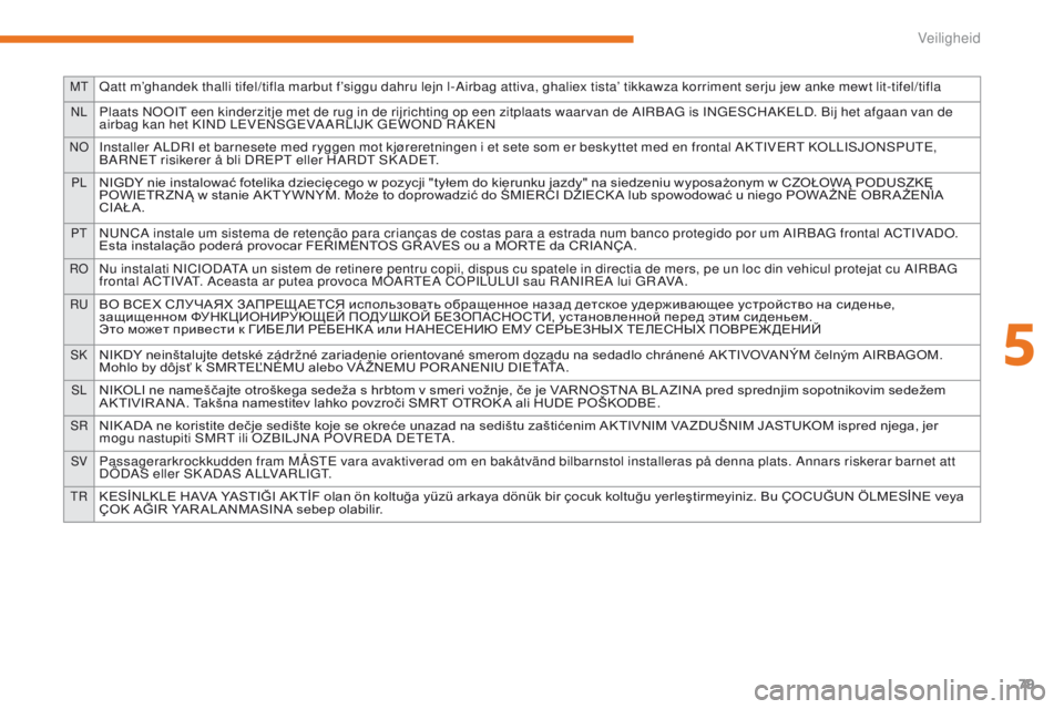 CITROEN C-ZERO 2017 Instructieboekjes (in Dutch) MTQatt m’ghandek thalli tifel/tifla marbut f’siggu dahru lejn l-Airbag attiva, ghaliex tista’ tikkawza korriment serju jew anke mewt lit-tifel/tifla
NLPlaats NOOIT een kinderzitje met de rug in CITROEN C-ZERO 2017 Instructieboekjes (in Dutch) MTQatt m’ghandek thalli tifel/tifla marbut f’siggu dahru lejn l-Airbag attiva, ghaliex tista’ tikkawza korriment serju jew anke mewt lit-tifel/tifla
NLPlaats NOOIT een kinderzitje met de rug in