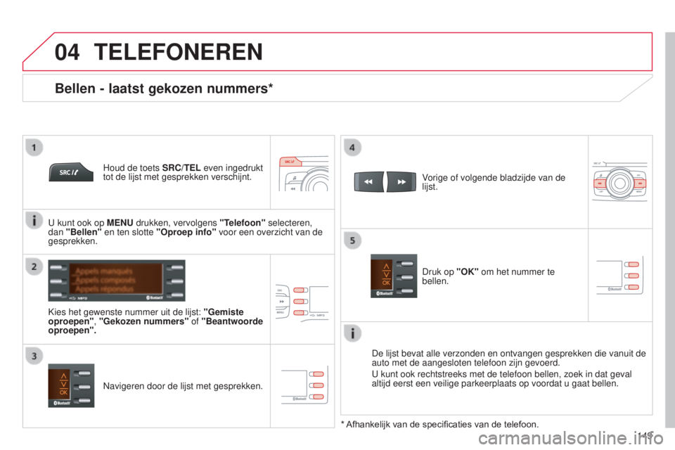 CITROEN C-ZERO 2016 Instructieboekjes (in Dutch)
04
149
c-Zero_nl_chap11b_rDe2_ed01-2014
TELEFONEREN
Houd de toets SRC/TEL even ingedrukt
tot de lijst met gesprekken verschijnt.
k
ies het gewenste nummer uit de lijst: "Gemiste
oproepen& CITROEN C-ZERO 2016 Instructieboekjes (in Dutch)
04
149
c-Zero_nl_chap11b_rDe2_ed01-2014
TELEFONEREN
Houd de toets SRC/TEL even ingedrukt
tot de lijst met gesprekken verschijnt.
k
ies het gewenste nummer uit de lijst: "Gemiste
oproepen&