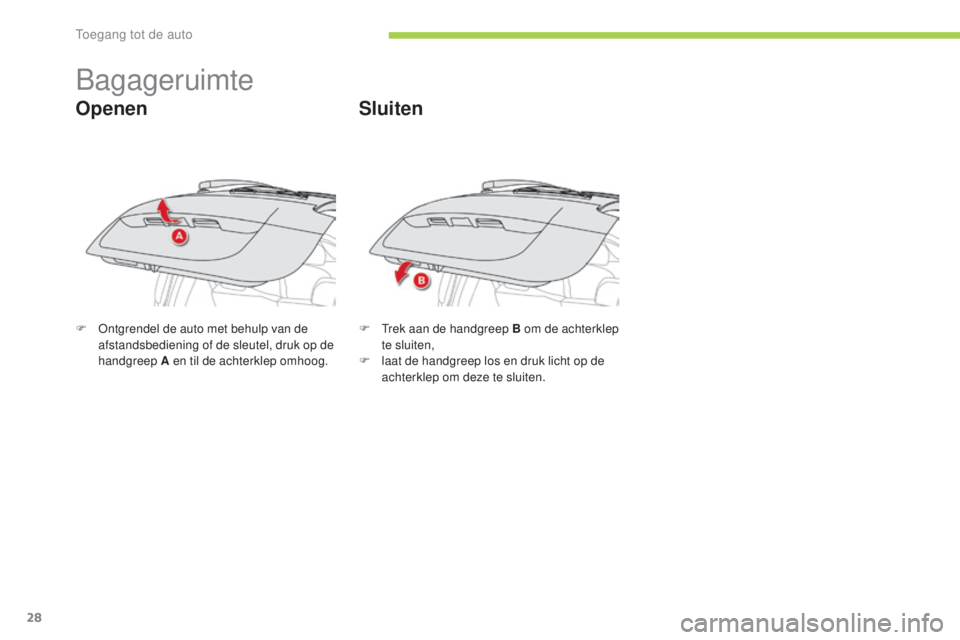 CITROEN C-ZERO 2016 Instructieboekjes (in Dutch) 28
c-zero_nl_ chap02_ouvertures_ed01-2014
bagageruimte
Openen
F ontgrendel de auto met behulp van de
afstandsbediening of de sleutel, druk op de
handgreep A en til de achterklep omhoog. F
trek a CITROEN C-ZERO 2016 Instructieboekjes (in Dutch) 28
c-zero_nl_ chap02_ouvertures_ed01-2014
bagageruimte
Openen
F ontgrendel de auto met behulp van de
afstandsbediening of de sleutel, druk op de
handgreep A en til de achterklep omhoog. F
trek a