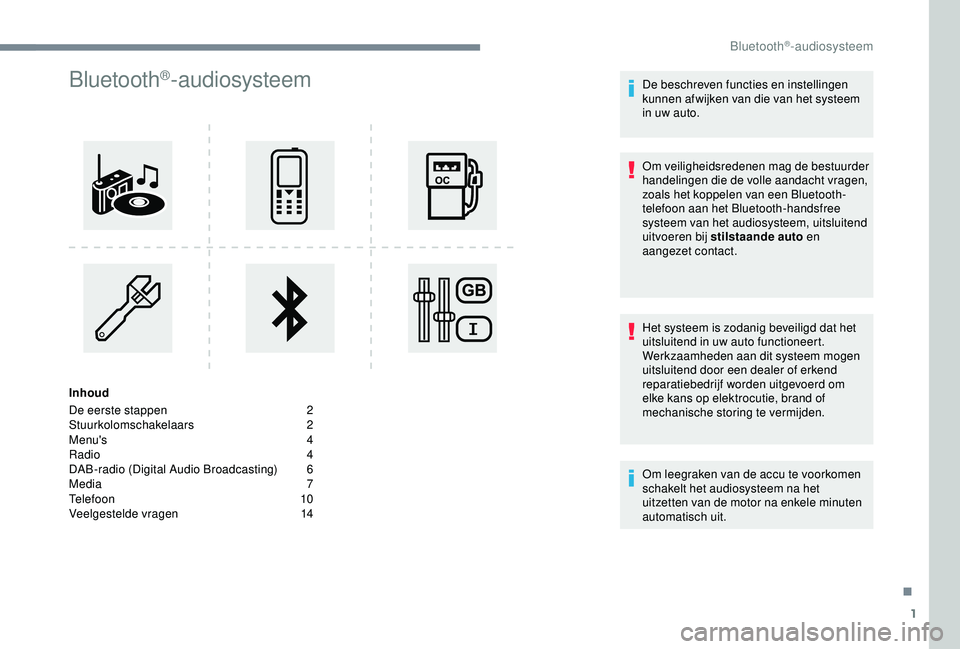 CITROEN C3 AIRCROSS 2019  Instructieboekjes (in Dutch) 1
Bluetooth®-audiosysteem
Inhoud
De eerste stappen 
2
St

uurkolomschakelaars
 
 2
Menu's
  4
Radio
  4
DAB-radio (Digital Audio Broadcasting)
 6
M

edia   7
Telefoon
 

10
Veelgestelde vragen
 1