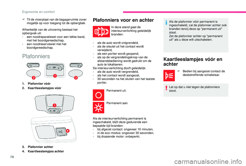 CITROEN C3 AIRCROSS 2019 Instructieboekjes (in Dutch) 78
Afhankelijk van de uitvoering bestaat het
opbergvak uit:
-
e
en noodreparatieset voor een lekke band,
met het boordgereedschap,
-
e
en noodreser vewiel met het
boordgereedschap.
F
T
il d CITROEN C3 AIRCROSS 2019 Instructieboekjes (in Dutch) 78
Afhankelijk van de uitvoering bestaat het
opbergvak uit:
-
e
en noodreparatieset voor een lekke band,
met het boordgereedschap,
-
e
en noodreser vewiel met het
boordgereedschap.
F
T
il d