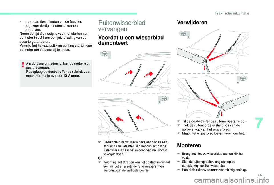 CITROEN C4 CACTUS 2019 Instructieboekjes (in Dutch) 141
Als de accu ontladen is, kan de motor niet
gestart worden.
Raadpleeg de desbetreffende rubriek voor
meer informatie over de 12 V-accu.
-
m
eer dan tien minuten om de functies
ongeveer dertig CITROEN C4 CACTUS 2019 Instructieboekjes (in Dutch) 141
Als de accu ontladen is, kan de motor niet
gestart worden.
Raadpleeg de desbetreffende rubriek voor
meer informatie over de 12 V-accu.
-
m
eer dan tien minuten om de functies
ongeveer dertig