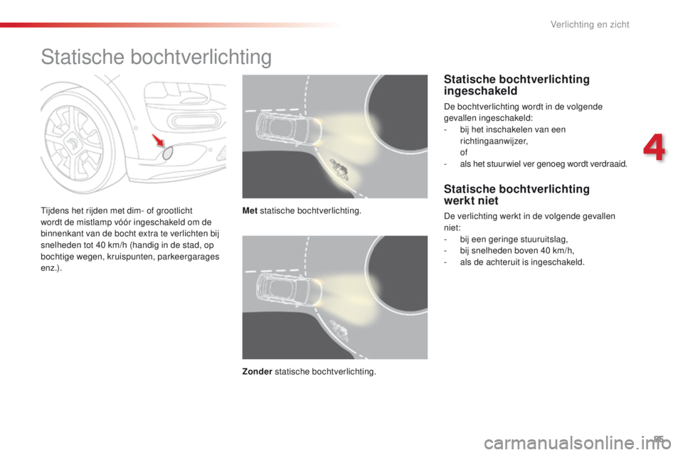 CITROEN C4 CACTUS 2018 Instructieboekjes (in Dutch) 85
C4-cactus_nl_Chap04_Eclairage-et-visibilite_ed01-2016
Statische bochtverlichting
Tijdens het rijden met dim- of grootlicht
wordt de mistlamp vóór ingeschakeld om de
binnenkant van de bocht extr CITROEN C4 CACTUS 2018 Instructieboekjes (in Dutch) 85
C4-cactus_nl_Chap04_Eclairage-et-visibilite_ed01-2016
Statische bochtverlichting
Tijdens het rijden met dim- of grootlicht
wordt de mistlamp vóór ingeschakeld om de
binnenkant van de bocht extr