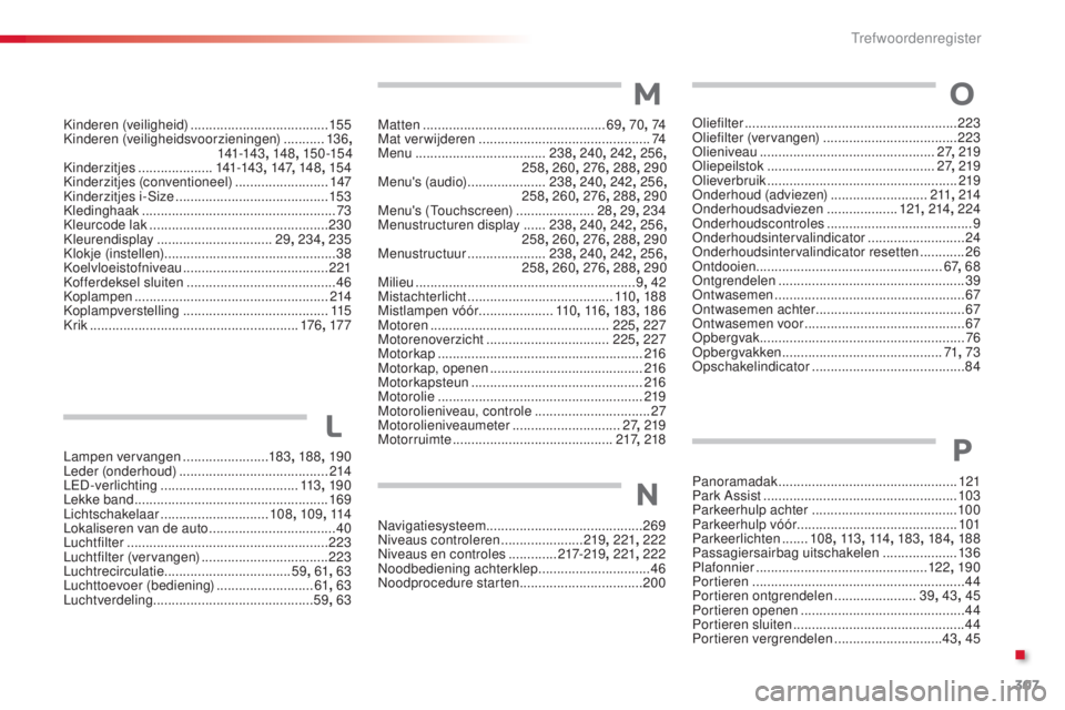 CITROEN C4 CACTUS 2015  Instructieboekjes (in Dutch) 307
C4-cactus_nl_Chap13_index-alpha_ed02-2014
Lampen vervangen .......................18 3, 188 , 19 0
Leder (onderhoud) ........................................ 2
14
L
eD

-verlichting
 
 ...........
