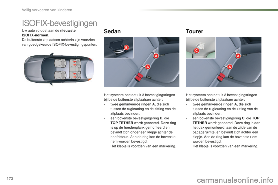 CITROEN C5 2016 Instructieboekjes (in Dutch) 172
C5_nl_Chap07_securite-enfant_ed01-2015
IsoFIX-bevestigingen
uw auto voldoet aan de nieuwste
ISOFIX-normen.
De buitenste zitplaatsen achterin zijn voorzien
van goedgekeurde I
soF
IX-bevestiging CITROEN C5 2016 Instructieboekjes (in Dutch) 172
C5_nl_Chap07_securite-enfant_ed01-2015
IsoFIX-bevestigingen
uw auto voldoet aan de nieuwste
ISOFIX-normen.
De buitenste zitplaatsen achterin zijn voorzien
van goedgekeurde I
soF
IX-bevestiging