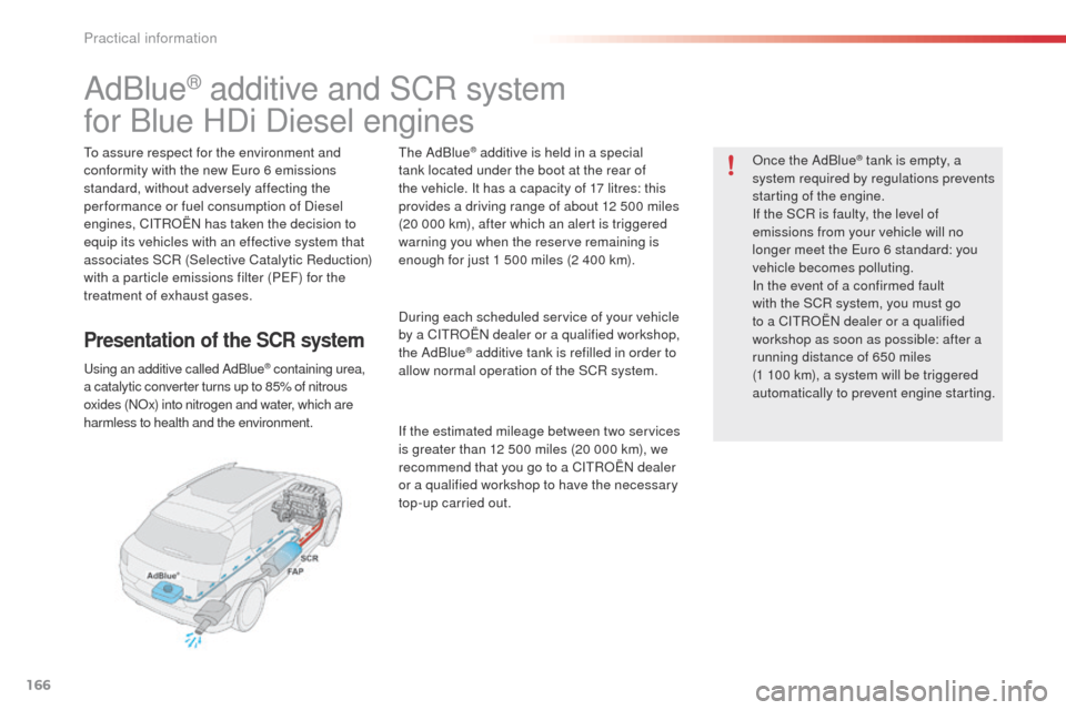 Citroen C4 CACTUS 2014 1.G Owners Manual 166
E3_en_Chap09_info_pratiques_ed01-2014
AdBlue® additive and SCR system
for Blue HDi Diesel engines
To assure respect for the environment and
conformity with the new Euro 6 emissions
standard, wi Citroen C4 CACTUS 2014 1.G Owners Manual 166
E3_en_Chap09_info_pratiques_ed01-2014
AdBlue® additive and SCR system
for Blue HDi Diesel engines
To assure respect for the environment and
conformity with the new Euro 6 emissions
standard, wi