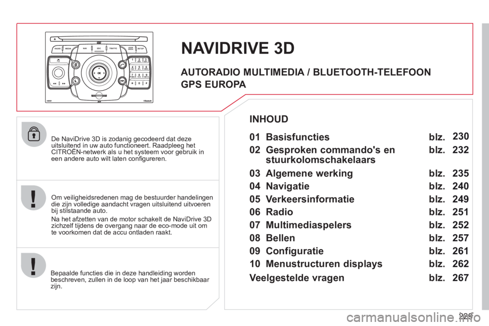 CITROEN C5 2012 Instructieboekjes (in Dutch) 229
2ABC3DEF5JKL4GHI6MNO8TUV7PQRS9WXYZ0*#
1
RADIO MEDIANAV ESC TRAFFIC
SETUPADDR
BOOK
De NaviDrive 3D is zodanig gecodeerd dat deze uitsluitend in uw auto functioneert. Raadpleeg hetCITROËN-netwe CITROEN C5 2012 Instructieboekjes (in Dutch) 229
2ABC3DEF5JKL4GHI6MNO8TUV7PQRS9WXYZ0*#
1
RADIO MEDIANAV ESC TRAFFIC
SETUPADDR
BOOK
De NaviDrive 3D is zodanig gecodeerd dat deze uitsluitend in uw auto functioneert. Raadpleeg hetCITROËN-netwe