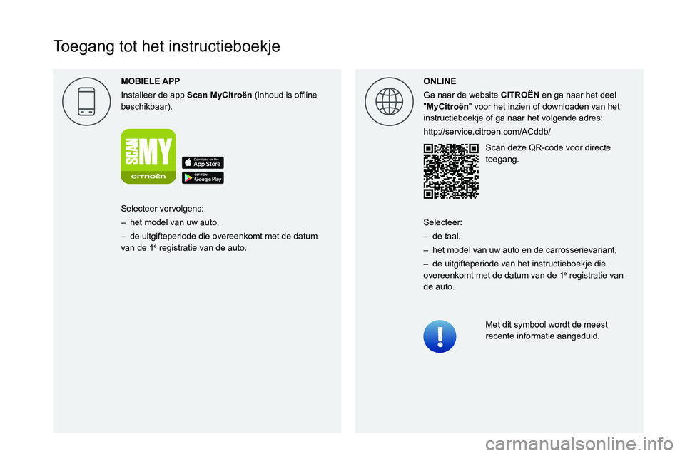 CITROEN C5 AIRCROSS 2022  Instructieboekjes (in Dutch)  
  
 
 
 
 
 
 
   
Toegang tot het instructieboekje
MOBIELE 
Installeer de app 
Scan MyCitro\353n
 0003000B004C0051004B005200580047 0003 004C0056 0003 00521089004C00510048 0003
beschikbaar). ONLINE
