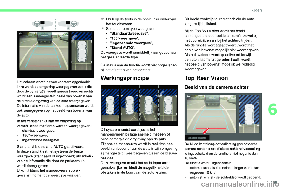 CITROEN C5 AIRCROSS 2020 Instructieboekjes (in Dutch) 169
In het venster links kan de omgeving op
verschillende manieren worden weergegeven:
-
standaardweergave,
-
180°-weergave,
-
i
ngezoomde weergave. F
D
ruk op de toets in de hoek links on CITROEN C5 AIRCROSS 2020 Instructieboekjes (in Dutch) 169
In het venster links kan de omgeving op
verschillende manieren worden weergegeven:
-
standaardweergave,
-
180°-weergave,
-
i
ngezoomde weergave. F
D
ruk op de toets in de hoek links on