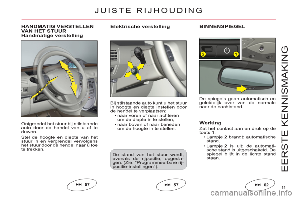 CITROEN C6 2012 Instructieboekjes (in Dutch) 1111
12
E
ER
S
TE KENNI
S
MAKIN
G
Ontgrendel het stuur bij stilstaandeauto door de hendel van u af teduwen.
Stel de hoogte en diepte van hetstuur in en vergrendel vervolgenshet stuur door de hendel na CITROEN C6 2012 Instructieboekjes (in Dutch) 1111
12
E
ER
S
TE KENNI
S
MAKIN
G
Ontgrendel het stuur bij stilstaandeauto door de hendel van u af teduwen.
Stel de hoogte en diepte van hetstuur in en vergrendel vervolgenshet stuur door de hendel na