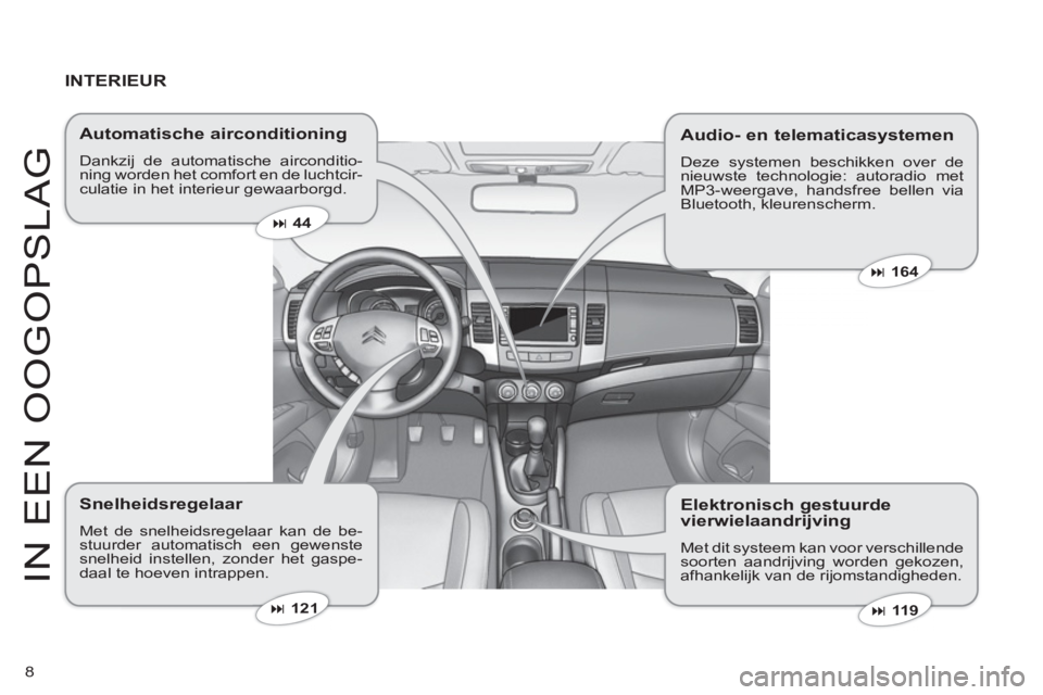 CITROEN C-CROSSER 2012  Instructieboekjes (in Dutch) 8
IN EEN 
OOGO
P
S
LA
G
   
INTERIEUR
 
 Automatische airconditioning 
 
Dankzij de automatische airconditio-ning worden het comfort en de luchtcir-culatie in het interieur gewaarborgd. 
 
 
Snelheids