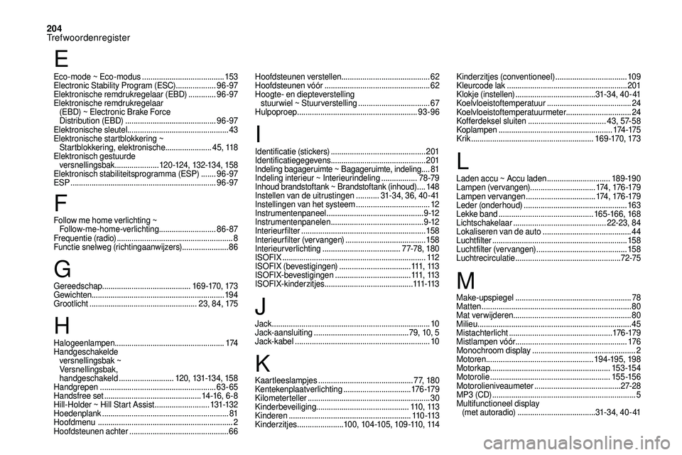 CITROEN DS3 2018  Instructieboekjes (in Dutch) 204
Follow me home verlichting ~ Follow-me-home-verlichting  ...........................86 - 87
Frequentie (radio)
 ....................................................... 8
F

unctie snelweg (richtin