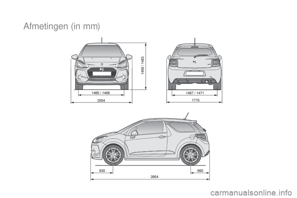 CITROEN DS3 2017  Instructieboekjes (in Dutch) DS3_nl_Chap10_caracteristiques_ed02-2015
Afmetingen (in mm) 