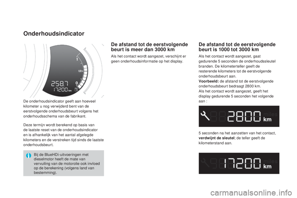CITROEN DS3 CABRIO 2017 Instructieboekjes (in Dutch) DS3_nl_Chap01_controle-de-marche_ed02-2015
De onderhoudsindicator geeft aan hoeveel
kilometer u nog ver wijderd bent van de
eerstvolgende onderhoudsbeurt volgens het
onderhoudsschema van de fabrika CITROEN DS3 CABRIO 2017 Instructieboekjes (in Dutch) DS3_nl_Chap01_controle-de-marche_ed02-2015
De onderhoudsindicator geeft aan hoeveel
kilometer u nog ver wijderd bent van de
eerstvolgende onderhoudsbeurt volgens het
onderhoudsschema van de fabrika