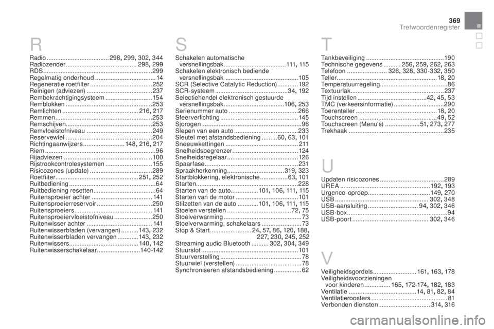 CITROEN DS3 CABRIO 2017 Instructieboekjes (in Dutch) 369
DS3_nl_Chap12_index-recherche_ed02-2015
Radio .................................... 298, 299 , 302, 344
Radiozender ......................................... 298, 299
RDS
...................... CITROEN DS3 CABRIO 2017 Instructieboekjes (in Dutch) 369
DS3_nl_Chap12_index-recherche_ed02-2015
Radio .................................... 298, 299 , 302, 344
Radiozender ......................................... 298, 299
RDS
......................