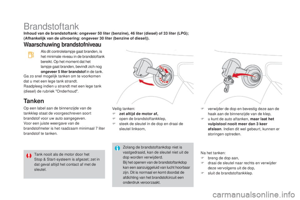 CITROEN DS3 CABRIO 2016 Instructieboekjes (in Dutch) DS3_nl_Chap08_info-pratiques_ed01-2015
BrandstoftankInhoud van de brandstoftank: ongeveer 50 liter (benzine), 46 liter (diesel) of 33 liter (LPG);
(Afhankelijk van de uitvoering: ongeveer 30 liter (b CITROEN DS3 CABRIO 2016 Instructieboekjes (in Dutch) DS3_nl_Chap08_info-pratiques_ed01-2015
BrandstoftankInhoud van de brandstoftank: ongeveer 50 liter (benzine), 46 liter (diesel) of 33 liter (LPG);
(Afhankelijk van de uitvoering: ongeveer 30 liter (b