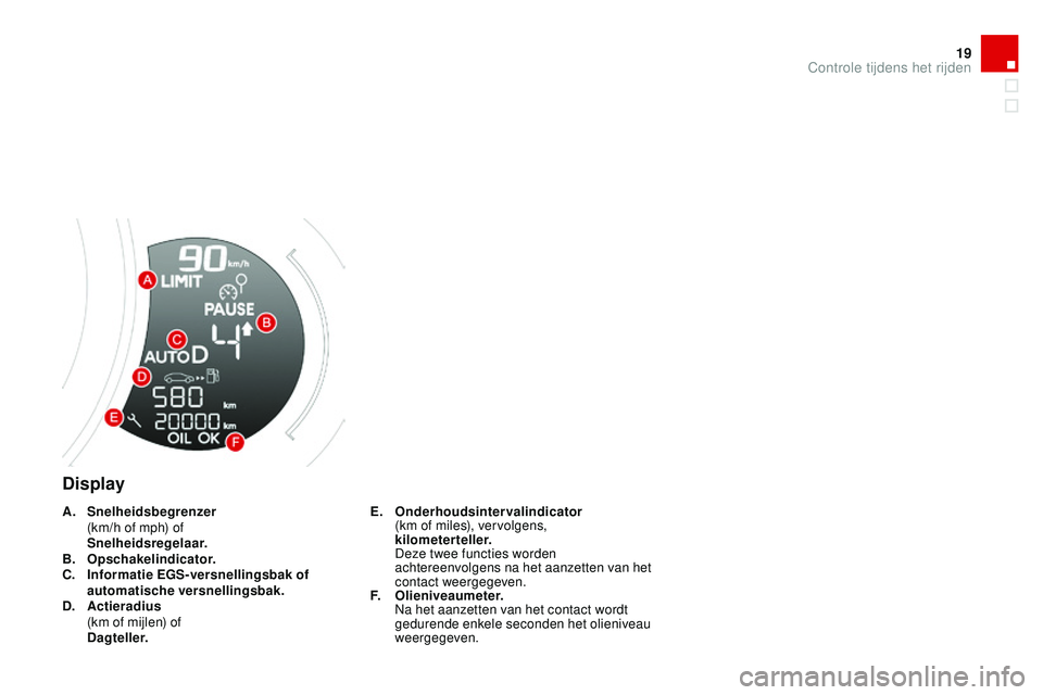 CITROEN DS3 CABRIO 2015 Instructieboekjes (in Dutch) 19
DS3_nl_Chap01_controle-de-marche_ed01-2014
Display
E. Onderhoudsintervalindicator (
km of miles), vervolgens,
k
ilometerteller.
D
eze twee functies worden
achtereenvolgens na het aanzett CITROEN DS3 CABRIO 2015 Instructieboekjes (in Dutch) 19
DS3_nl_Chap01_controle-de-marche_ed01-2014
Display
E. Onderhoudsintervalindicator (
km of miles), vervolgens,
k
ilometerteller.
D
eze twee functies worden
achtereenvolgens na het aanzett