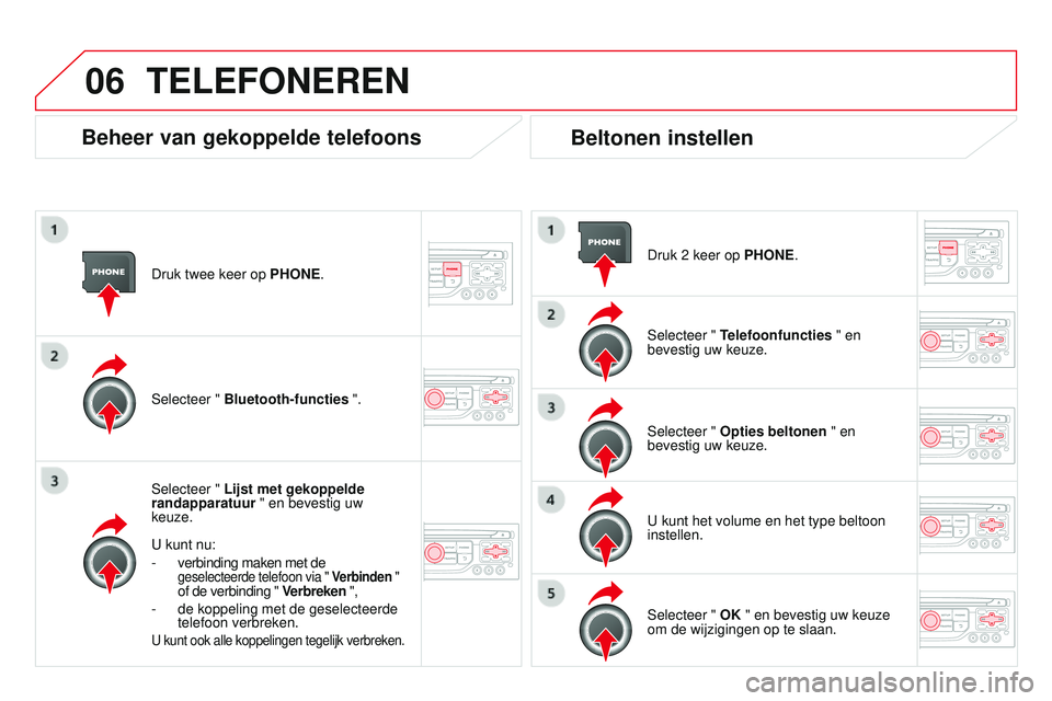 CITROEN DS3 CABRIO 2015 Instructieboekjes (in Dutch) 06
DS3_nl_Chap13b_rt6-2-8_ed01-2014
Druk twee keer op PHONE.
Selecteer " Lijst met gekoppelde
randapparatuur " en bevestig uw
keuze.
u
kunt nu:
-
verbinding maken met de geselecteerde te CITROEN DS3 CABRIO 2015 Instructieboekjes (in Dutch) 06
DS3_nl_Chap13b_rt6-2-8_ed01-2014
Druk twee keer op PHONE.
Selecteer " Lijst met gekoppelde
randapparatuur " en bevestig uw
keuze.
u
kunt nu:
-
verbinding maken met de geselecteerde te
