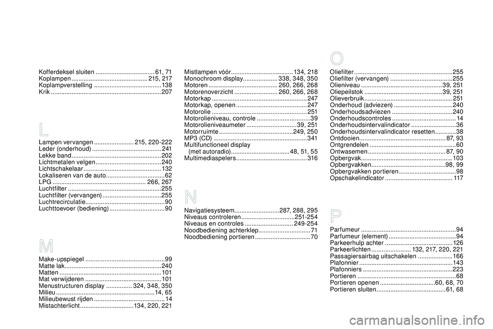 CITROEN DS3 CABRIO 2015 Instructieboekjes (in Dutch) DS3_nl_Chap14_index-recherche_ed01-2014
navigatiesysteem..........................287, 288, 295niv
eaus controleren ...............................251-254
niv
eaus en controles
.................. CITROEN DS3 CABRIO 2015 Instructieboekjes (in Dutch) DS3_nl_Chap14_index-recherche_ed01-2014
navigatiesysteem..........................287, 288, 295niv
eaus controleren ...............................251-254
niv
eaus en controles
..................