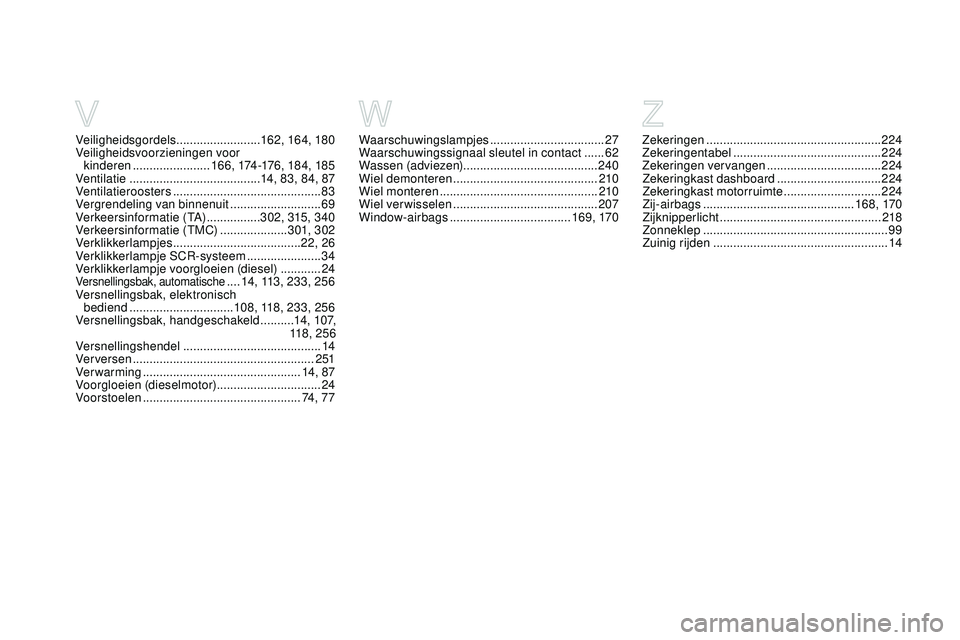 CITROEN DS3 CABRIO 2015 Instructieboekjes (in Dutch) DS3_nl_Chap14_index-recherche_ed01-2014
Zekeringen .................................................... 224
Zekeringentabel ............................................ 224
Zekeringen vervangen
.. CITROEN DS3 CABRIO 2015 Instructieboekjes (in Dutch) DS3_nl_Chap14_index-recherche_ed01-2014
Zekeringen .................................................... 224
Zekeringentabel ............................................ 224
Zekeringen vervangen
..