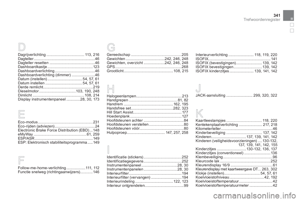 CITROEN DS3 CABRIO 2014  Instructieboekjes (in Dutch) 341Tr e f w o o r d e n r e g i s t e r
Eco-modus....................................................231Eco-rijden (adviezen)......................................24Electronic Brake Force Distribution