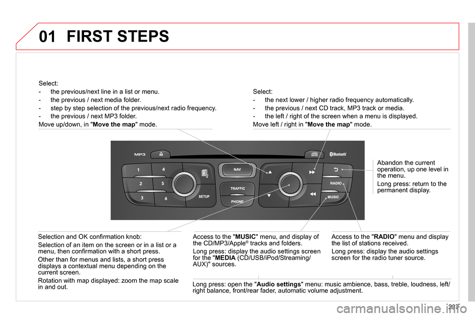 Citroen C4 2014 2.G Repair Manual 01
237
Select:
- the next lower / higher radio frequency automatically.
- the previous / next CD track, MP3 track or media.
- the left / right of the screen when a menu is d Citroen C4 2014 2.G Repair Manual 01
237
Select:
- the next lower / higher radio frequency automatically.
- the previous / next CD track, MP3 track or media.
- the left / right of the screen when a menu is d